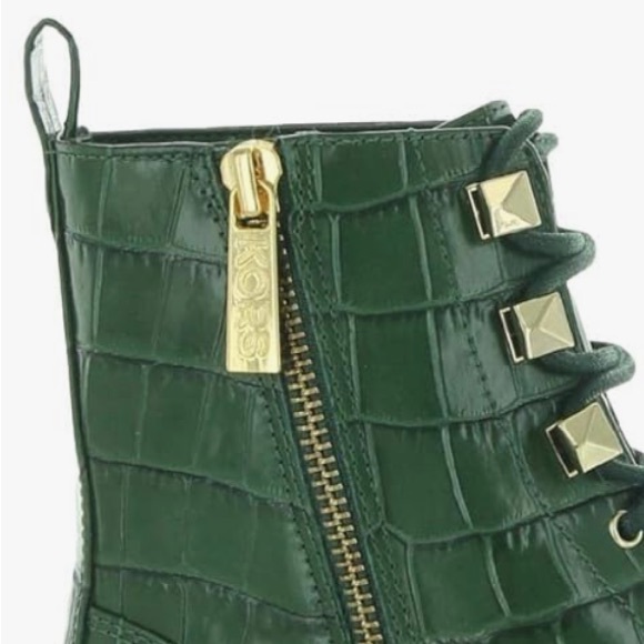 Michael Kors Embossed Croc Patent Leather Haskell Bootie Moss Green Combat Boot - Picture 5 of 11